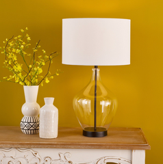 dar Lighting Drago Table Lamp Glass and Matt Black With Shade