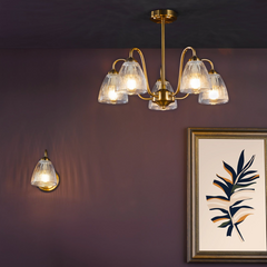 Glynis 5 Light Semi-Flush Antique bronze  and Ribbed Glass