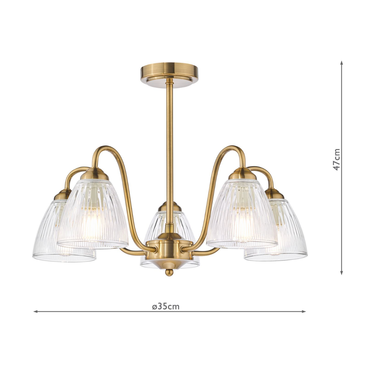 Glynis 5 Light Semi-Flush Antique bronze  and Ribbed Glass