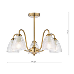 Glynis 5 Light Semi-Flush Antique bronze  and Ribbed Glass