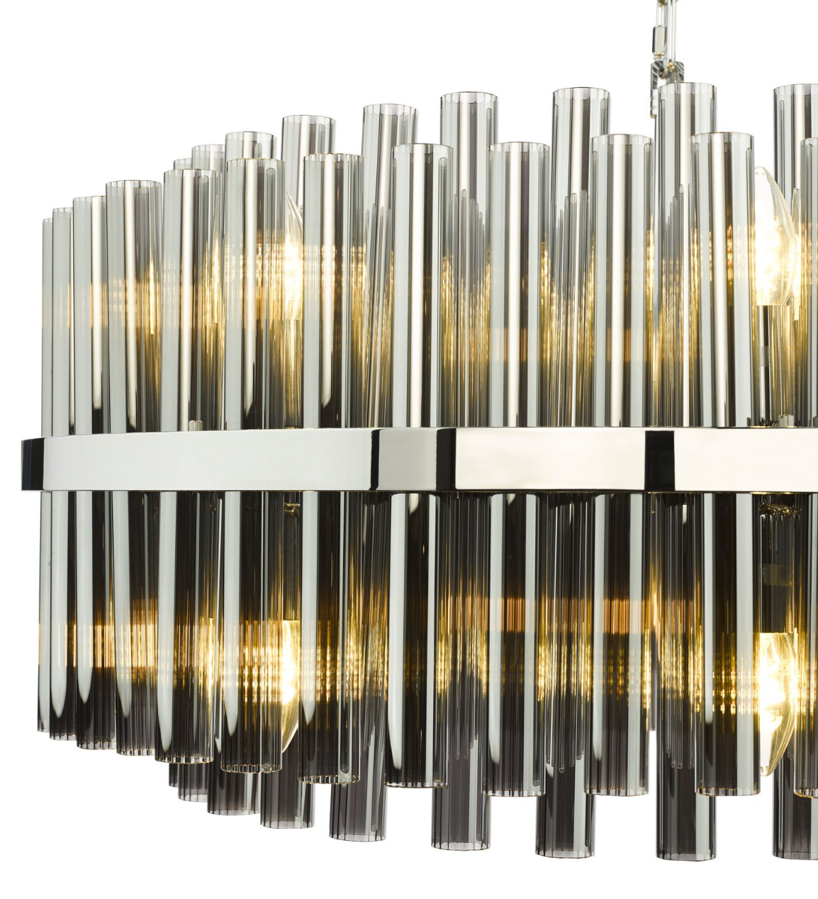Imani 16 Light Pendant Polished Chrome and Smoked Ribbed Glass