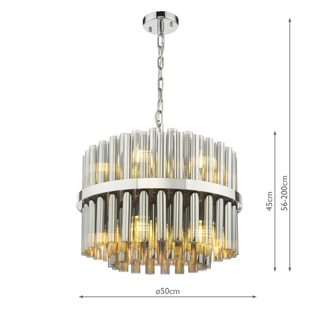 Imani 12 Light Pendant Polished Chrome and Smoked Ribbed Glass