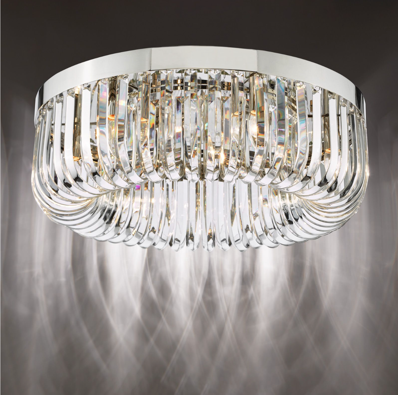 Sigourney 6 Light Flush Polished Nickel and Crystal