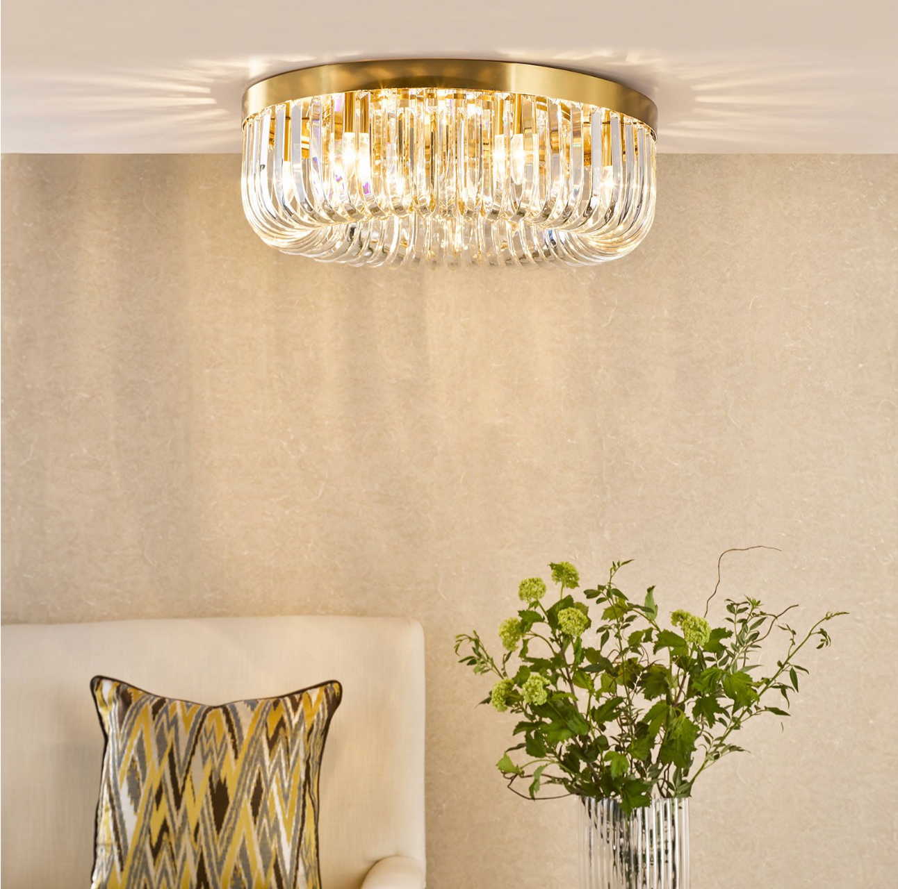 Sigourney 6 Light Flush Satin Gold and Crystal