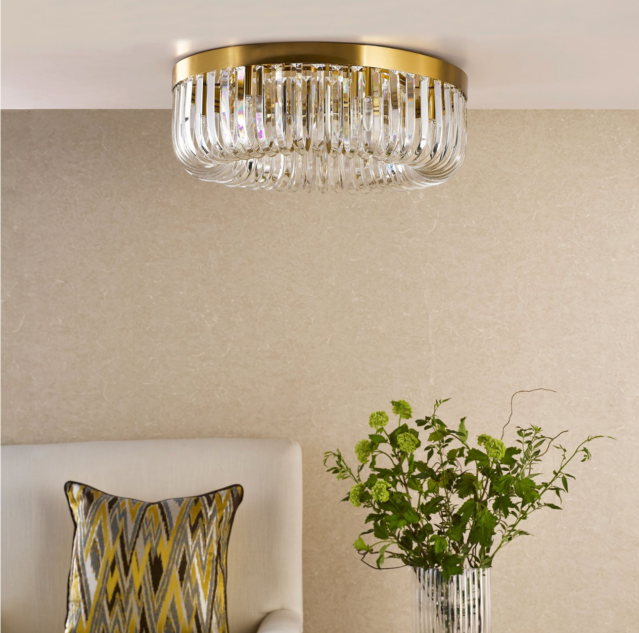 Sigourney 6 Light Flush Satin Gold and Crystal
