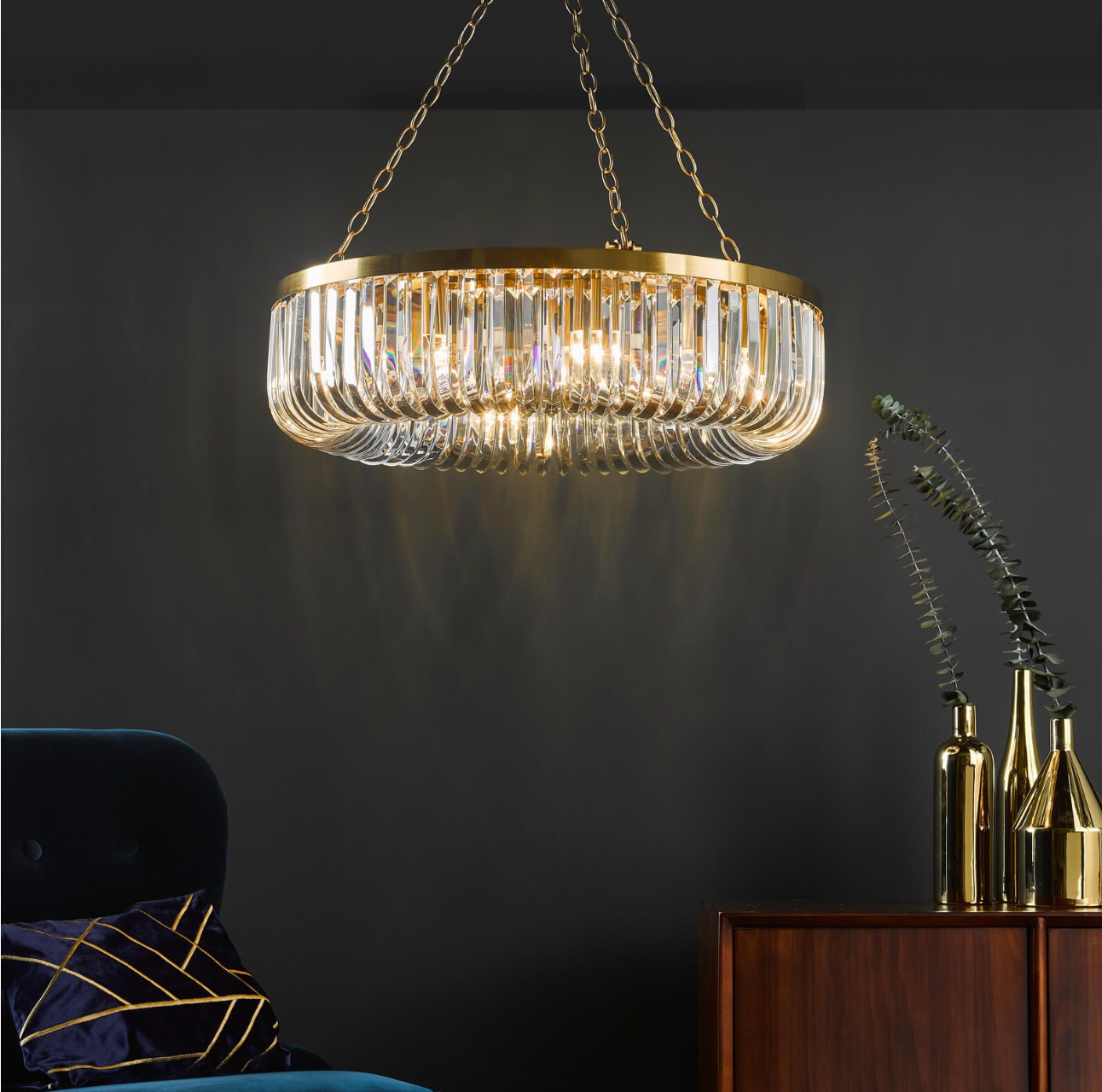 Sigourney 8 Light Pendant Satin Gold and Crystal