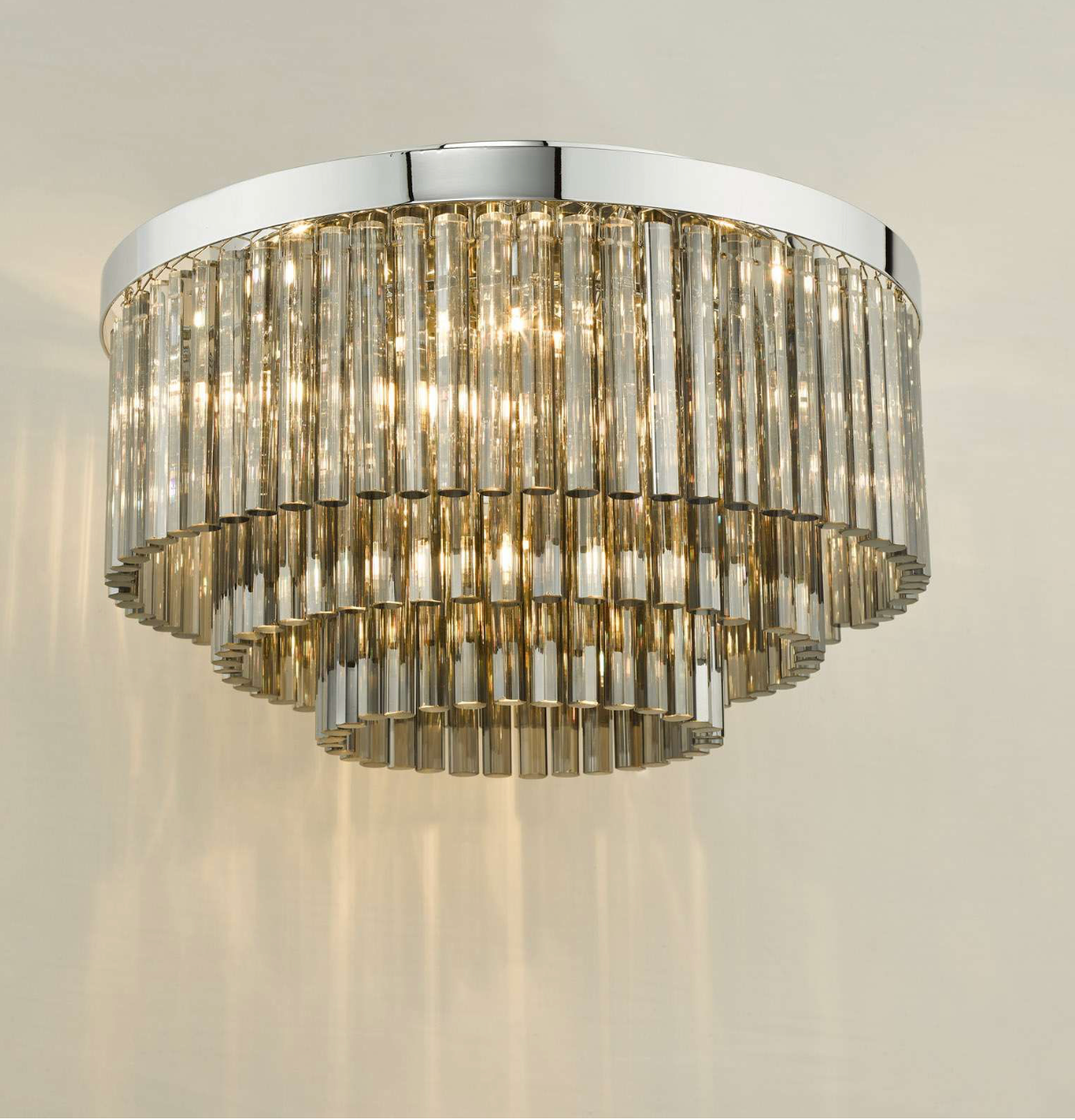 Logan 5 Light Flush Polished Chrome Smoked Glass