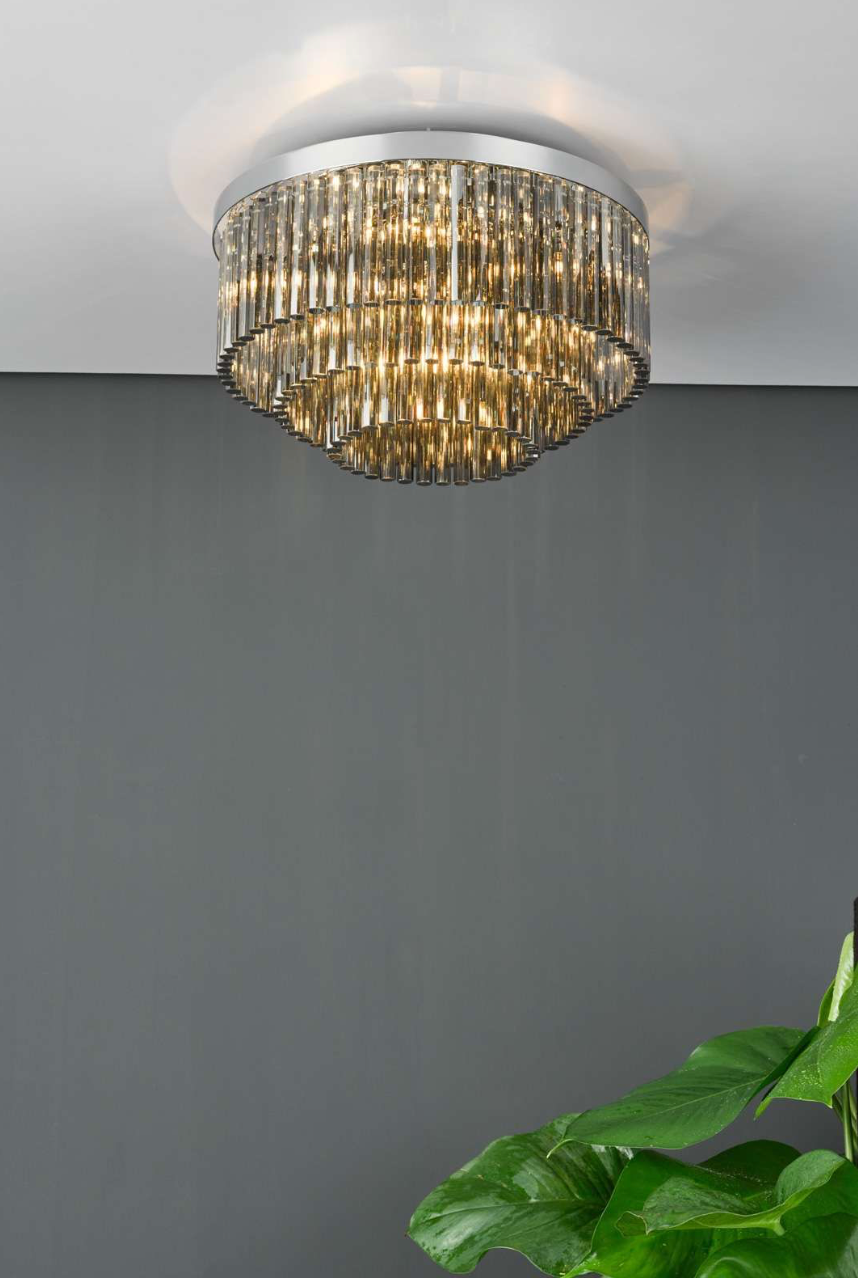 Logan 5 Light Flush Polished Chrome Smoked Glass