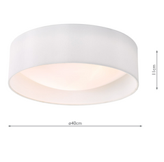 Nysa 2 Light Flush White Faux Silk 40cm