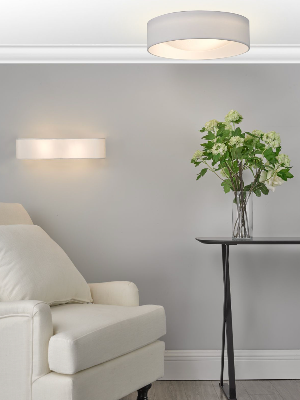 Nysa 2 Light Flush White Faux Silk 40cm