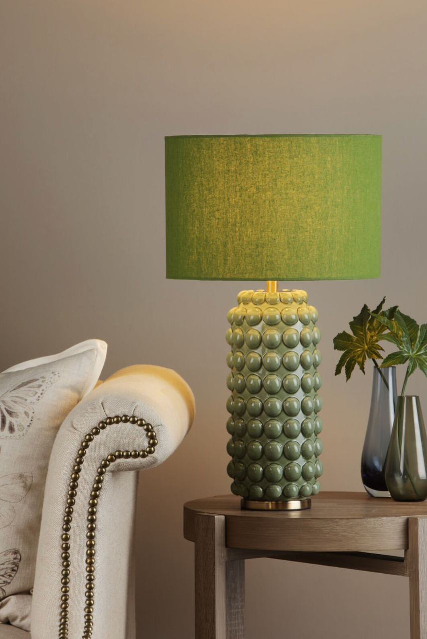 Etzel Table Lamp Green Satin Brass With Shade dar Lighting