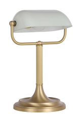Bank Table Lamp Butter Brass and White Glass