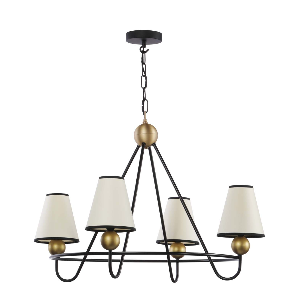 Bergen 4 Light Pendant Black and Butter Brass with Short Shades