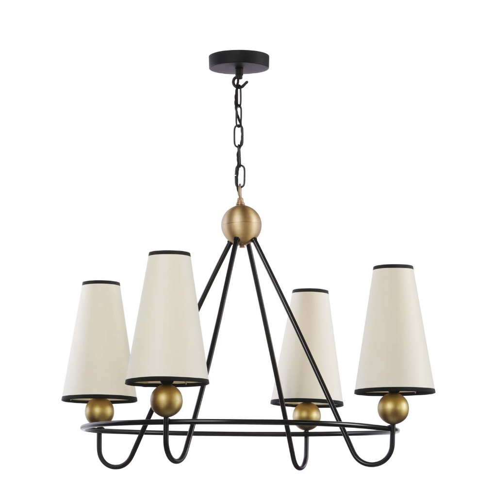 Bergen 4 Light Pendant Black and Butter Brass with Tall Shades
