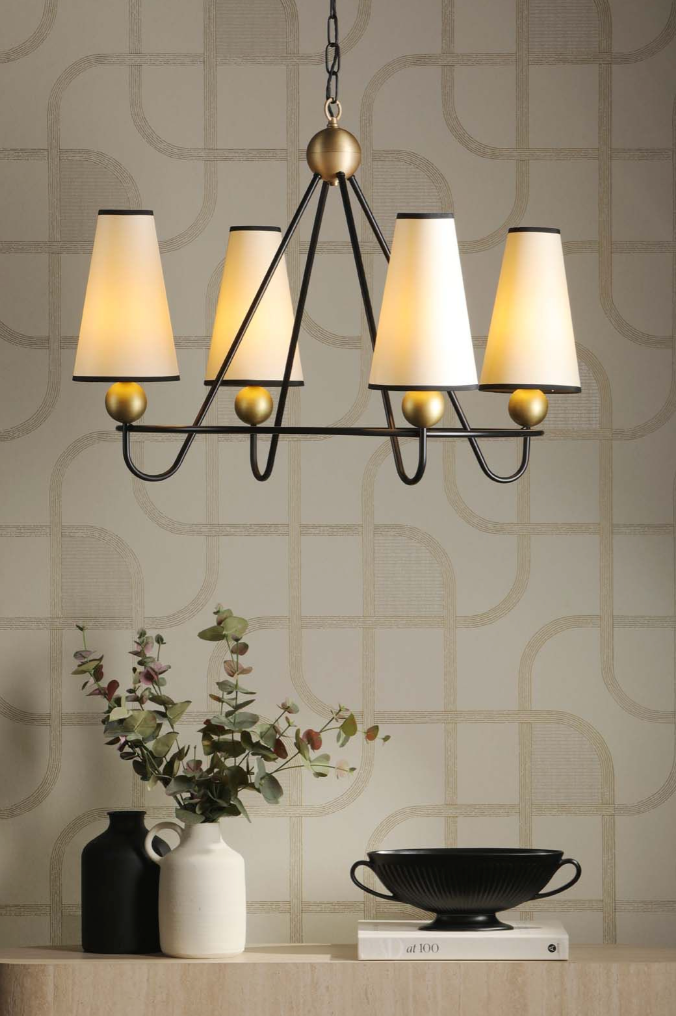 Bergen 4 Light Pendant Black and Butter Brass with Tall Shades