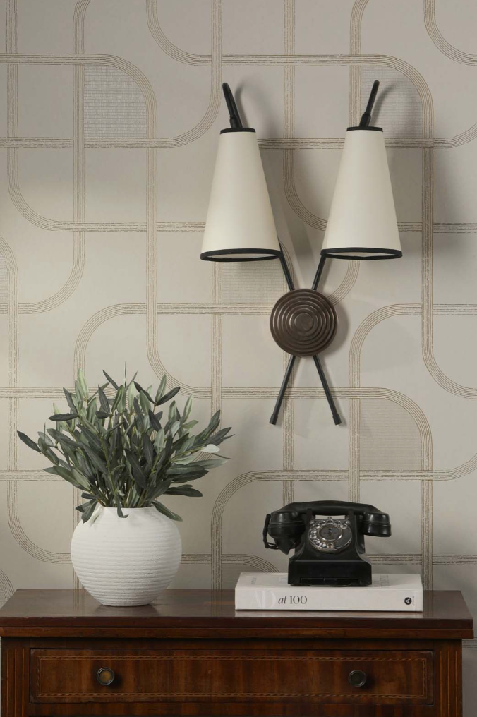 Battersea Double Wall Light Black and Bronze With Shades