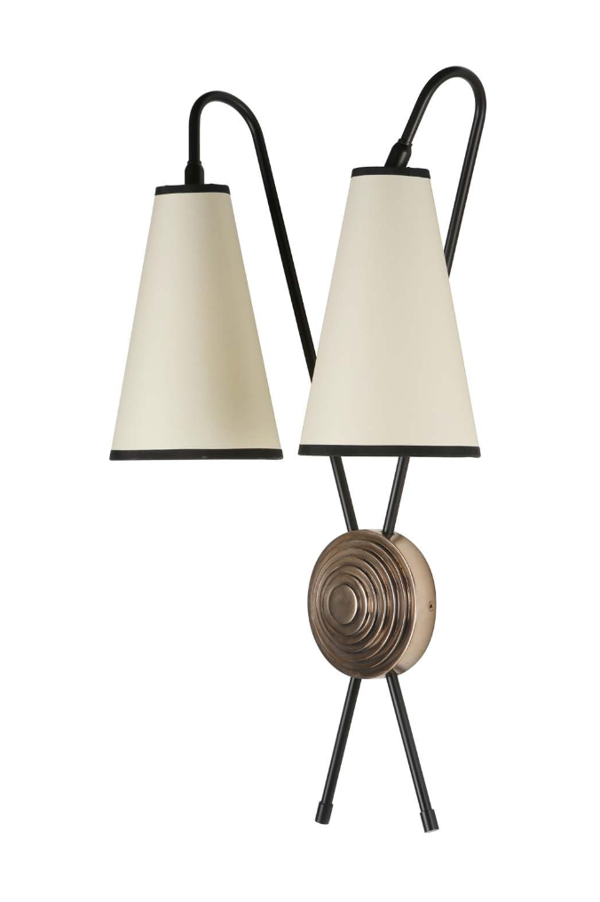 Battersea Double Wall Light Black and Bronze With Shades