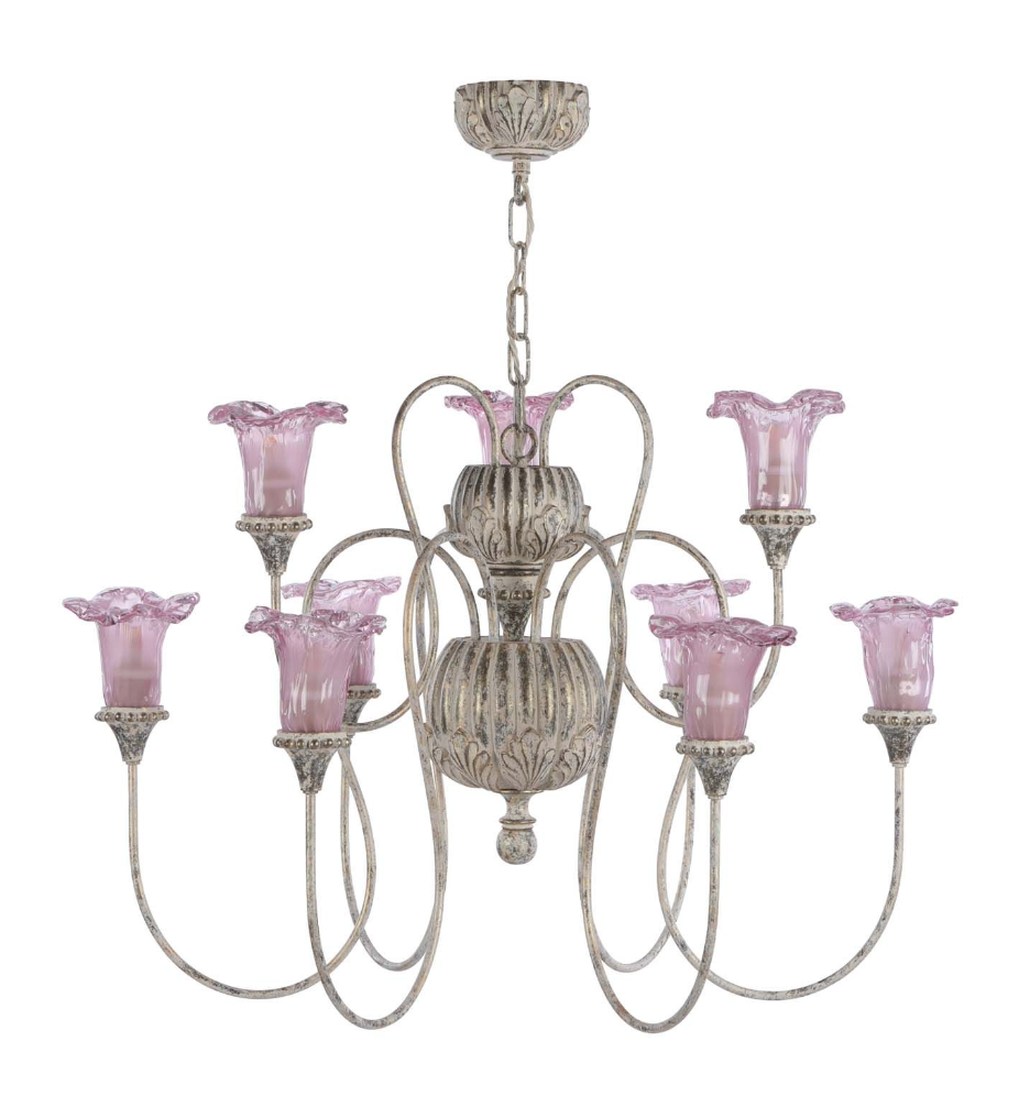 Honfleur 9 Light Chandelier Grey/Gold with Azalea Glass