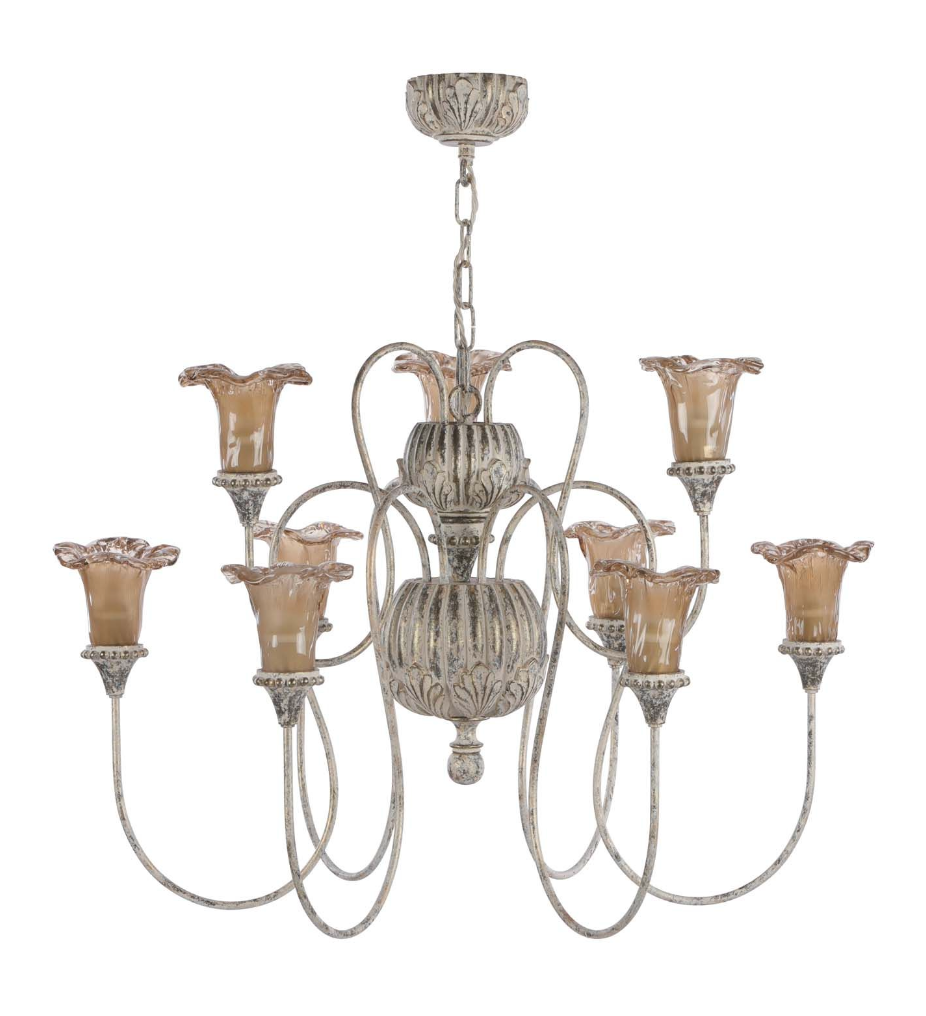 Honfleur 9 Light Chandelier Grey/Gold with Tobacco Glass