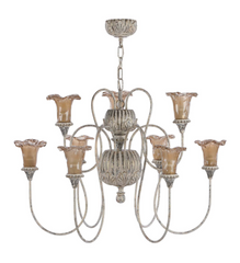 Honfleur 9 Light Chandelier Grey/Gold with Tobacco Glass