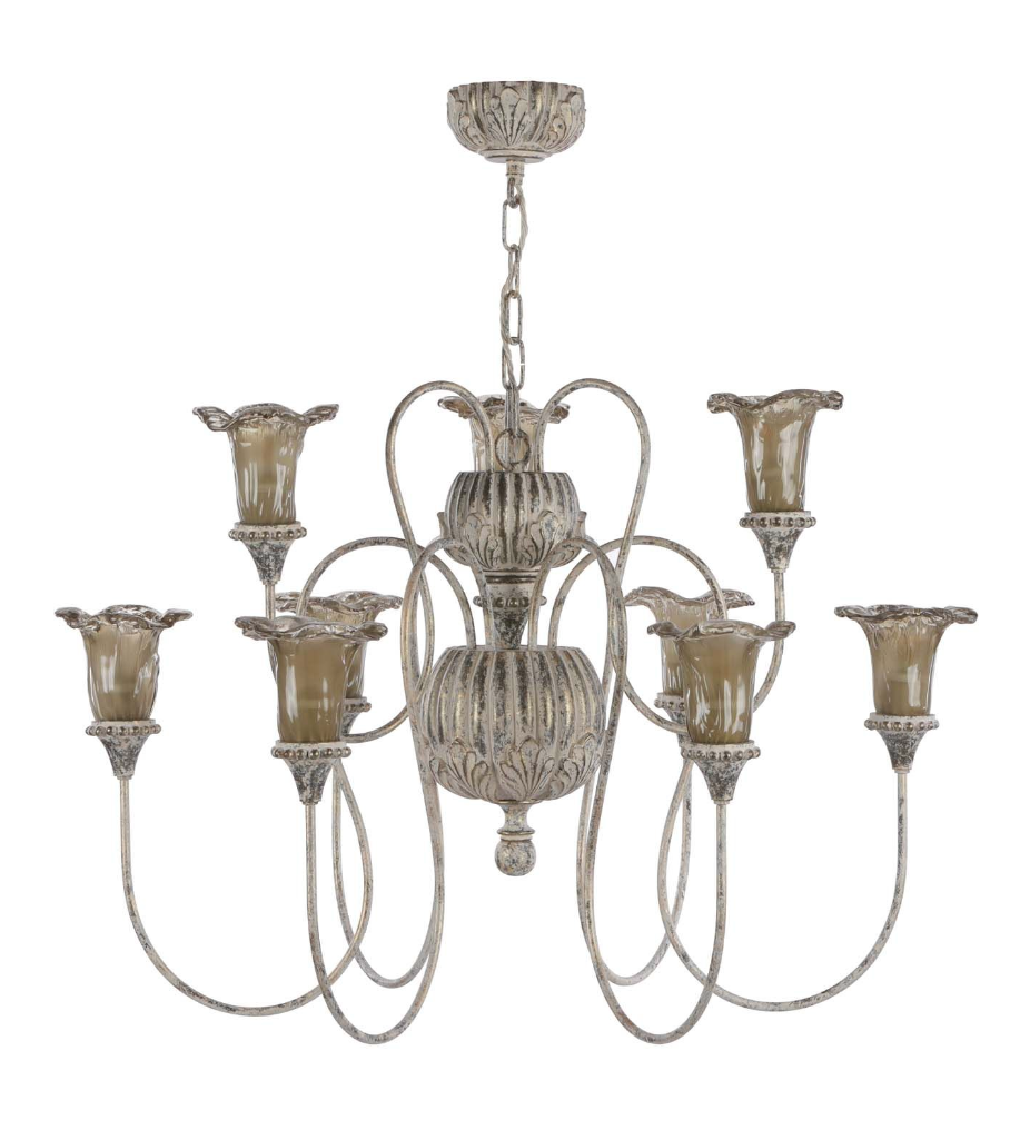Honfleur 9 Light Chandelier Grey/Gold with Moss Glass