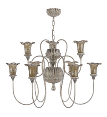 Honfleur 9 Light Chandelier Grey/Gold with Moss Glass