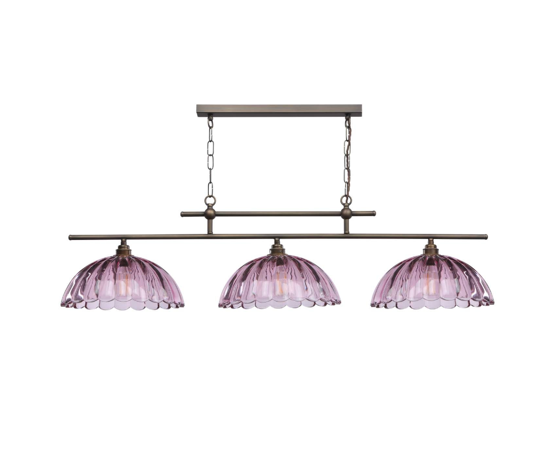 Mabel 3 Light Bar Pendant Antique Brass with Azalea Glass