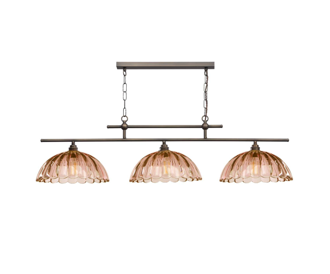 Mabel 3 Light Bar Pendant Antique Brass with Tobacco Glass