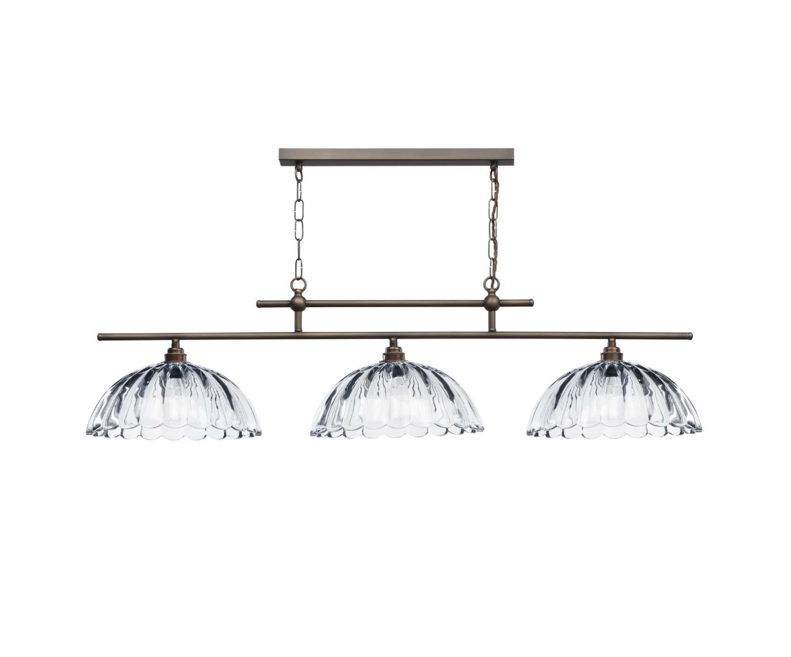 Mabel 3 Light Bar Pendant Antique Brass with Clear Glass