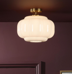 Sumitra Flush Antique Bronze and Opal Glass