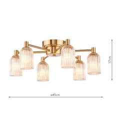Hilaria 6 Light Flush Antique Gold and Amber Ribbed Glass