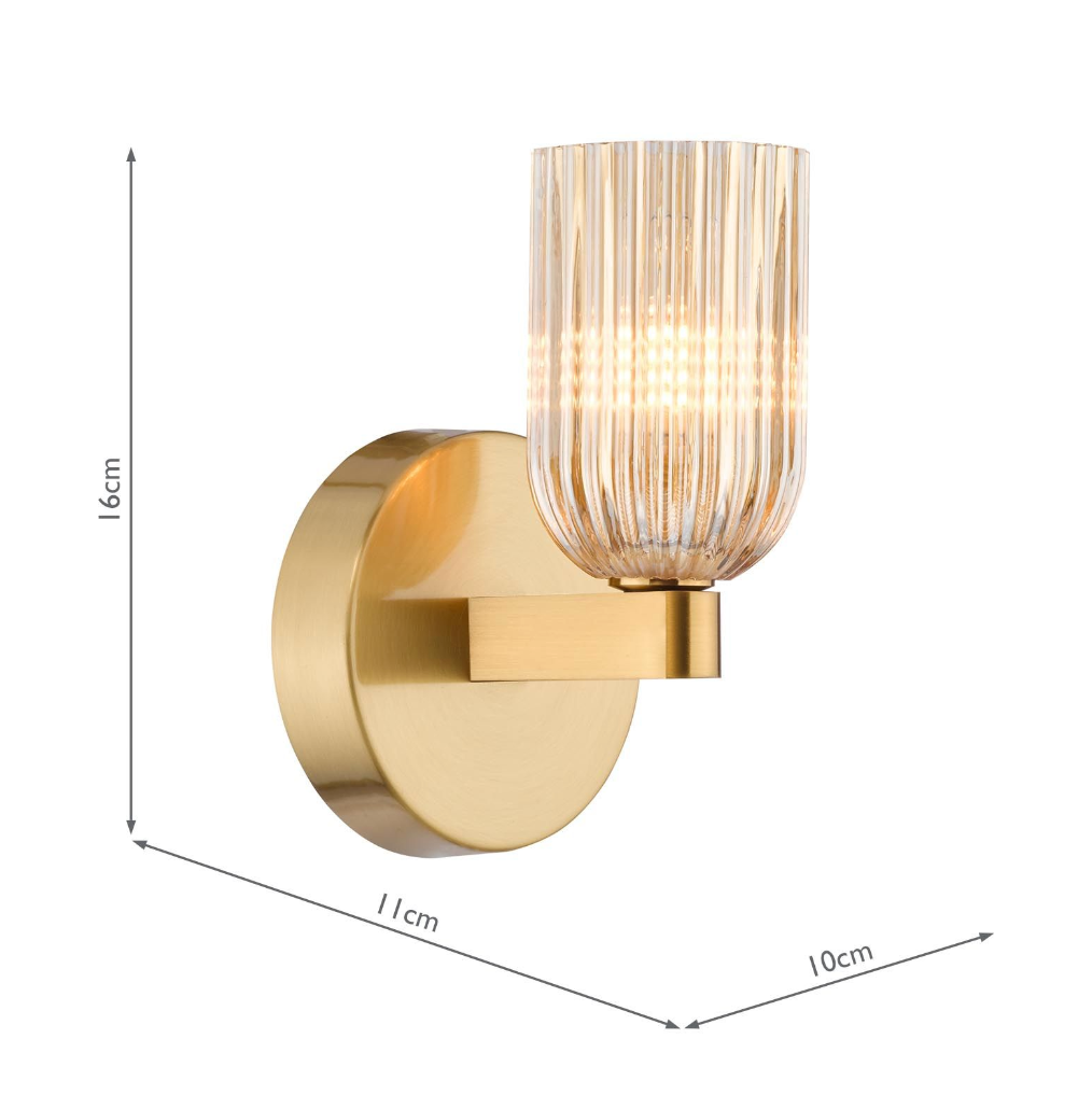 Hilaria Bathroom Wall Light Antique Gold and Amber Ribbed Glass IP44
