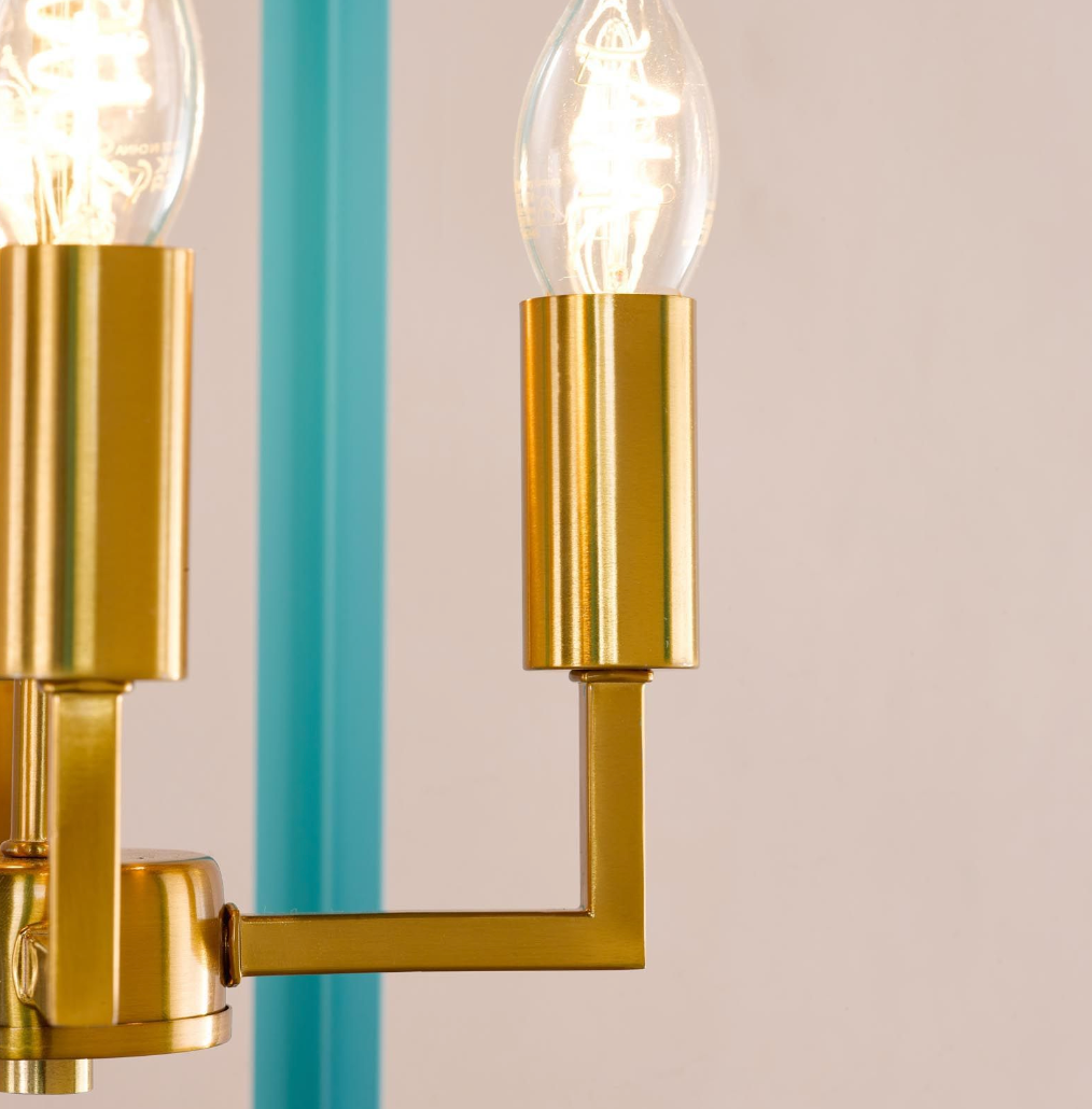 Jinele 4 Light Lantern Satin Eau De Nil Blue and Natural Brass