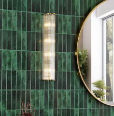Tobiah 4 Light Bathroom Wall Light Natural Brass and Glass IP44