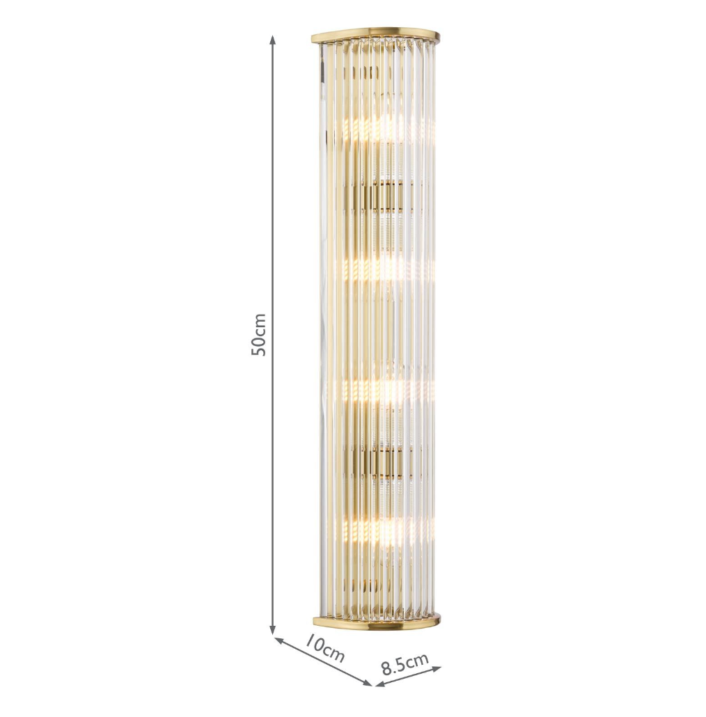 Tobiah 4 Light Bathroom Wall Light Natural Brass and Glass IP44