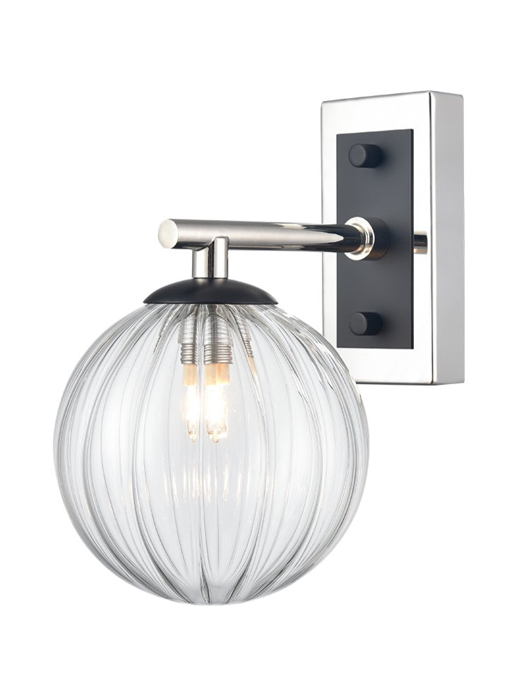 Stellar Wall light matt black and polished nickel with clear ribbed glass