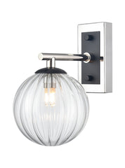 Stellar Wall light matt black and polished nickel with clear ribbed glass