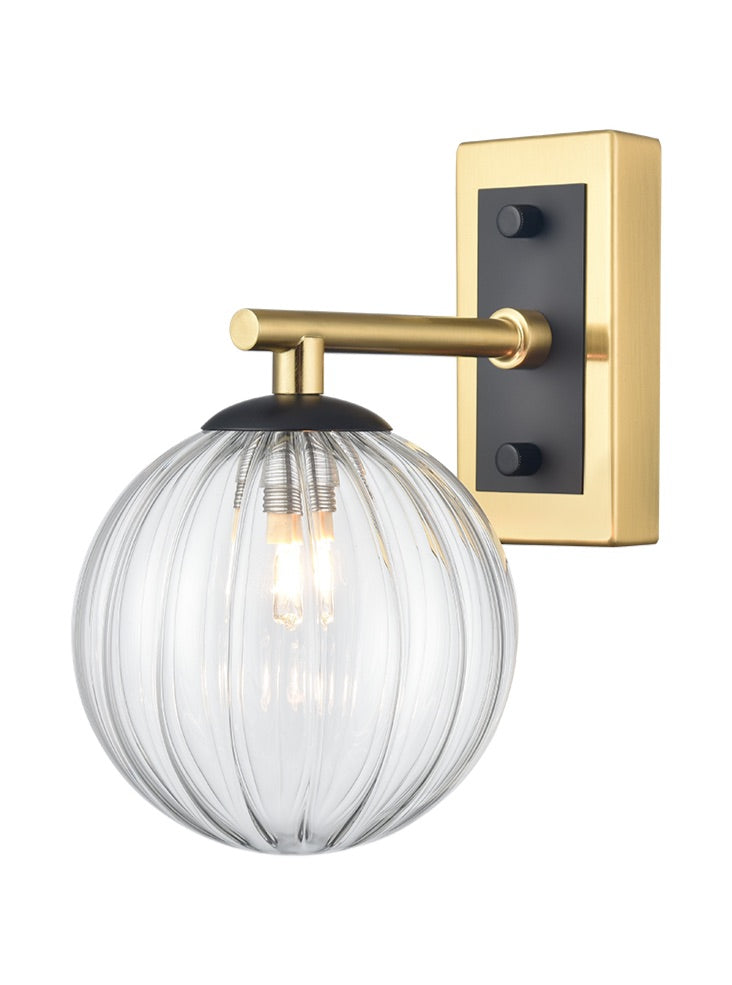 Stellar Wall light matt black and aged brass with clear glass