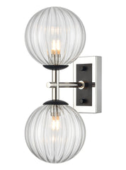 Stellar 2lt wall light matt black and polished nickel with clear glass