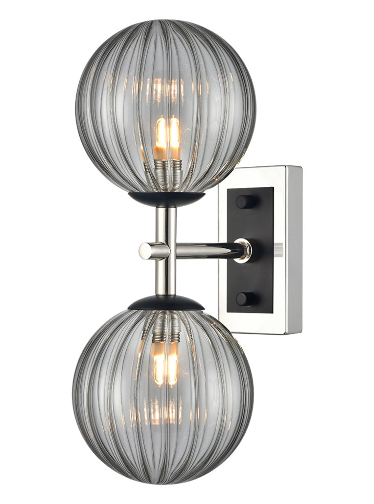 Stellar 2lt wall light matt black and polished nickel with smoked glass