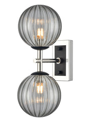 Stellar 2lt wall light matt black and polished nickel with smoked glass