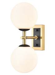 Stellar 2lt wall light matt black aged brass with opal glass