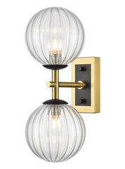 Stellar 2lt wall light matt black aged brass with clear glass