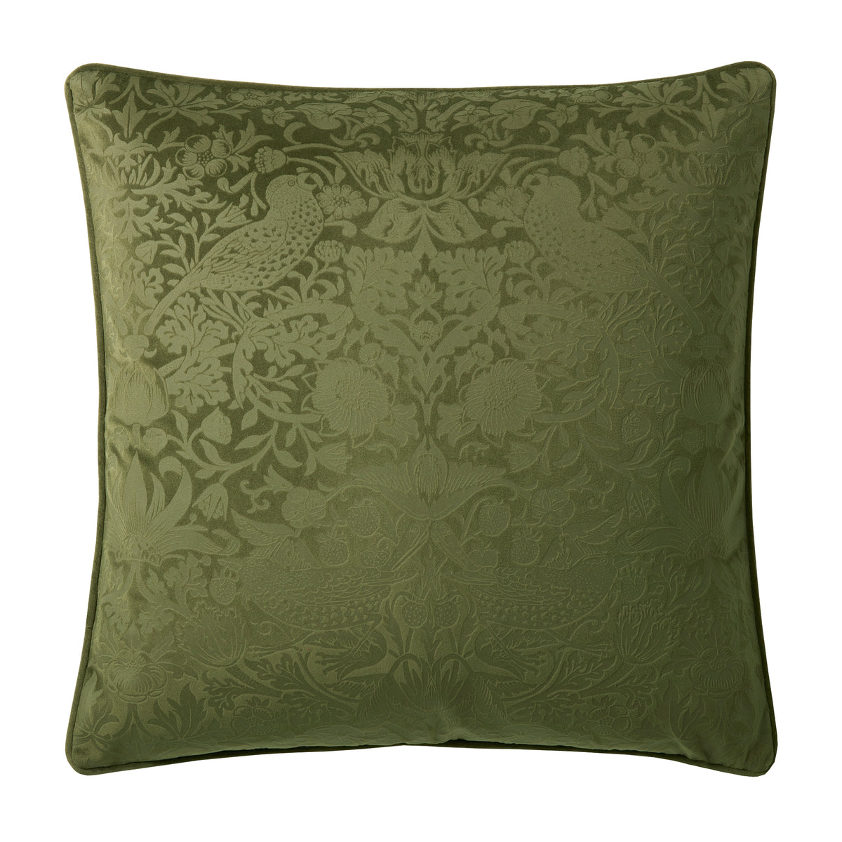 Strawberry Thief Embossed Cushion 50cm x 50cm Olive