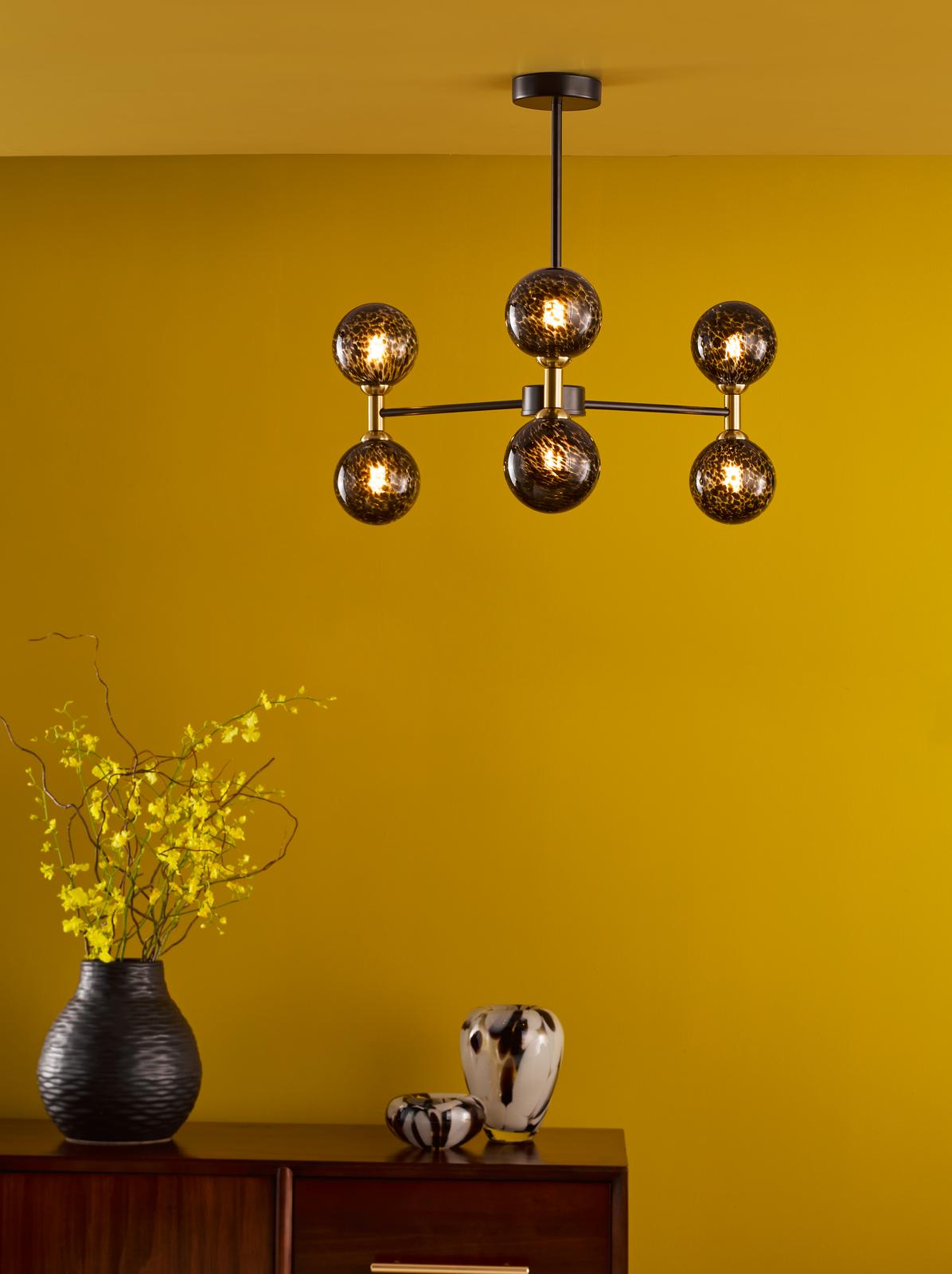 Takara 6 Light Semi-Flush Matt Black and Bronze With Black Confetti Glass