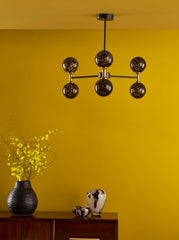 Takara 6 Light Semi-Flush Matt Black and Bronze With Black Confetti Glass