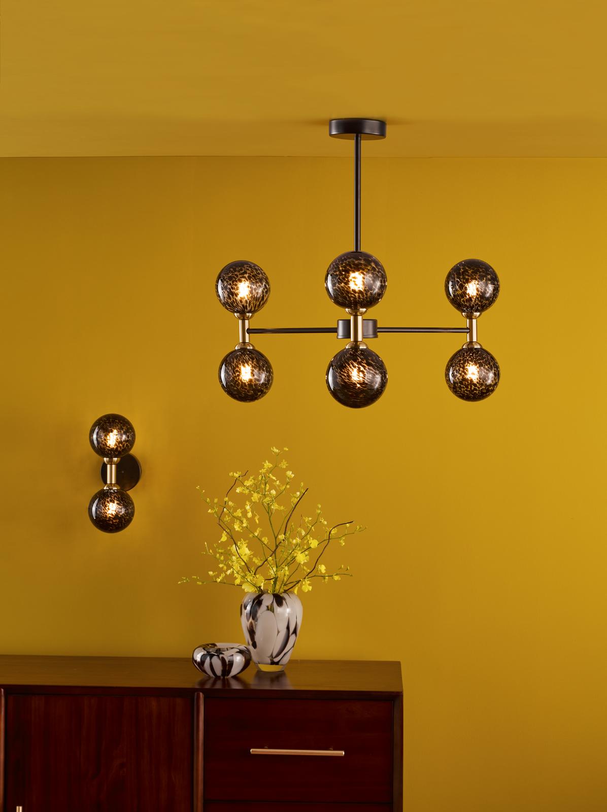 Takara 6 Light Semi-Flush Matt Black and Bronze With Black Confetti Glass
