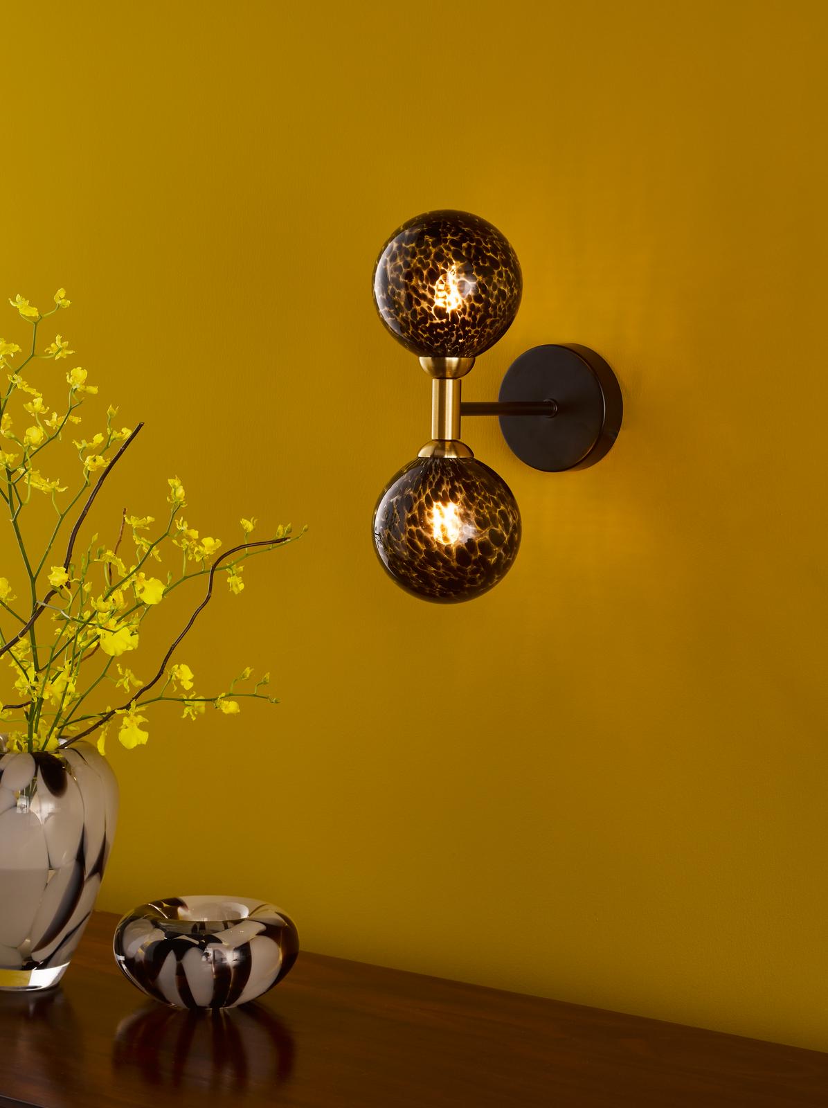 Takara 2 Light Wall Light Matt Black and Bronze With Black Confetti Glass