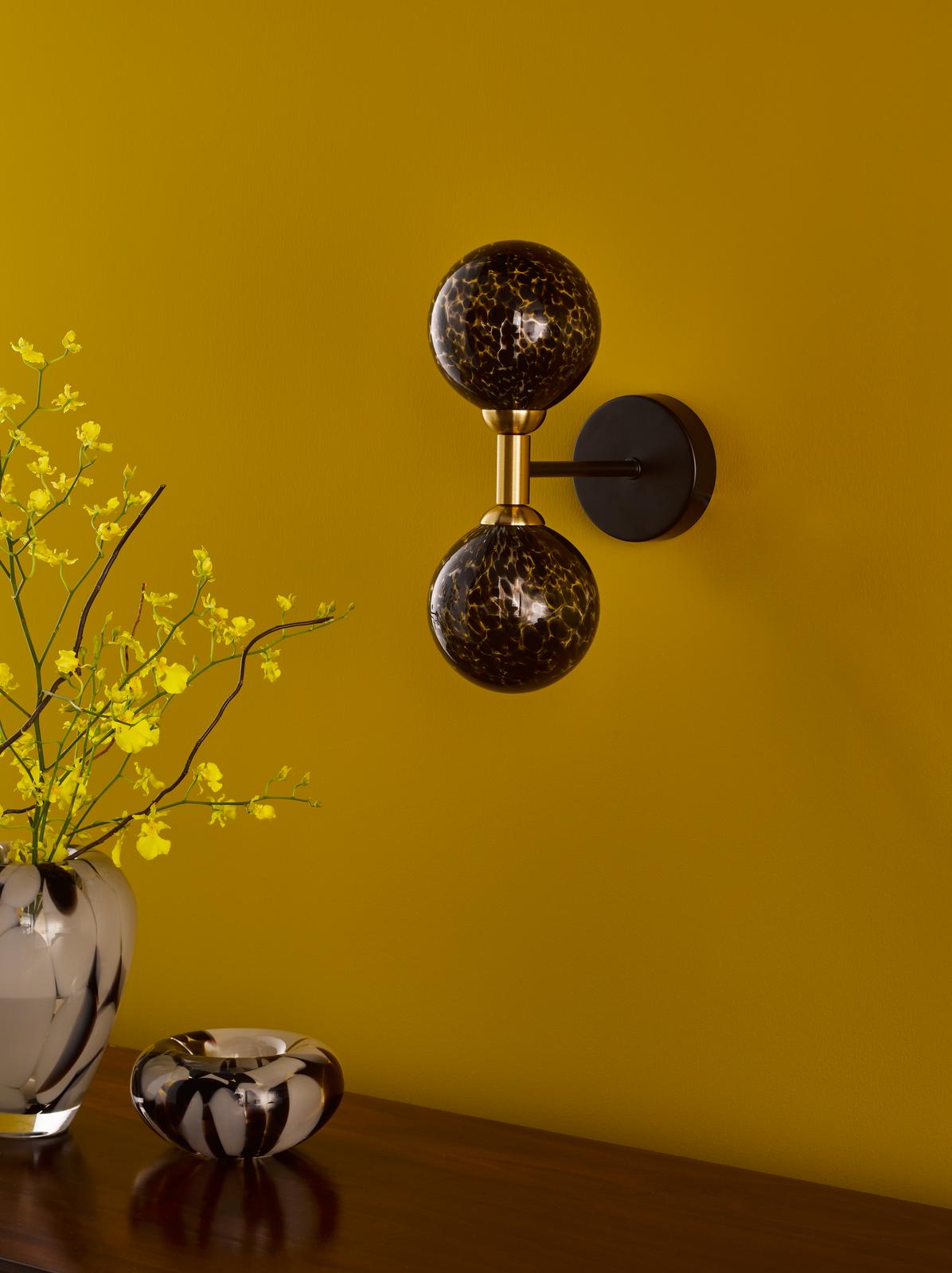 Takara 2 Light Wall Light Matt Black and Bronze With Black Confetti Glass