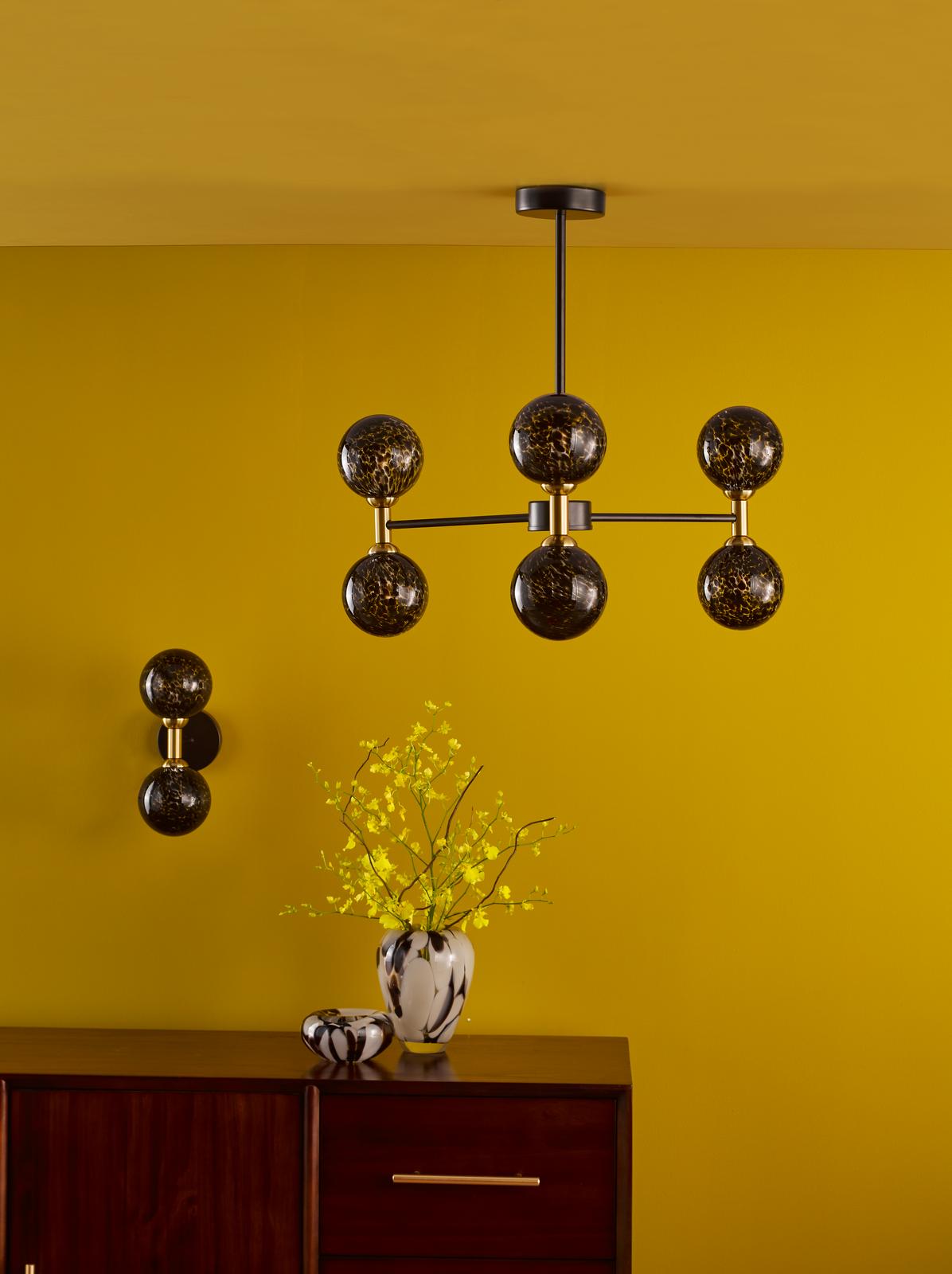 Takara 2 Light Wall Light Matt Black and Bronze With Black Confetti Glass